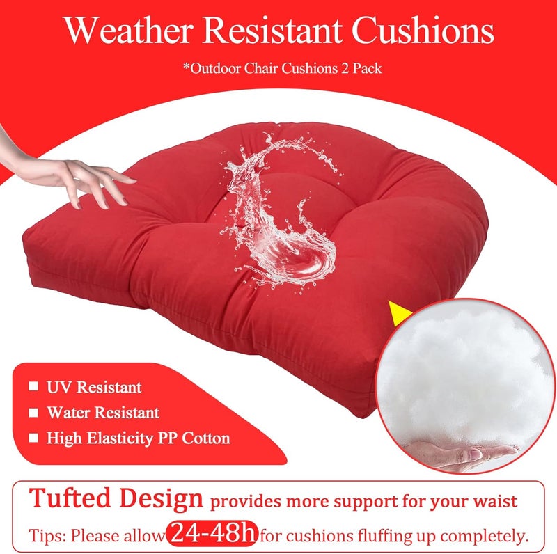 MTMR Waterproof Outdoor Chair Cushions Set of 2, 19X19 Patio Wicker Chair Cushions, Tufted Outdoor Cushions for Patio Furniture, Thick Outdoor Sunbrella Replacement Seat Pads for Porch Lawn Chairs Red - Image 4